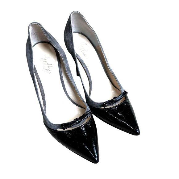 Butter brand US 8M pumps gray suede & black patent leather high heels classic - Picture 3 of 11